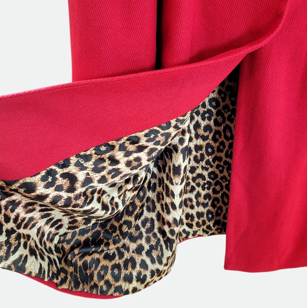 J. PETERMAN Third Act Wool Blend Coat Red w/ Leopard Print Lining Size 18 - Picture 3 of 11